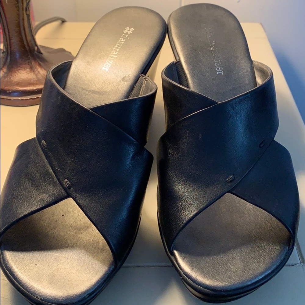 Black wedge sandals